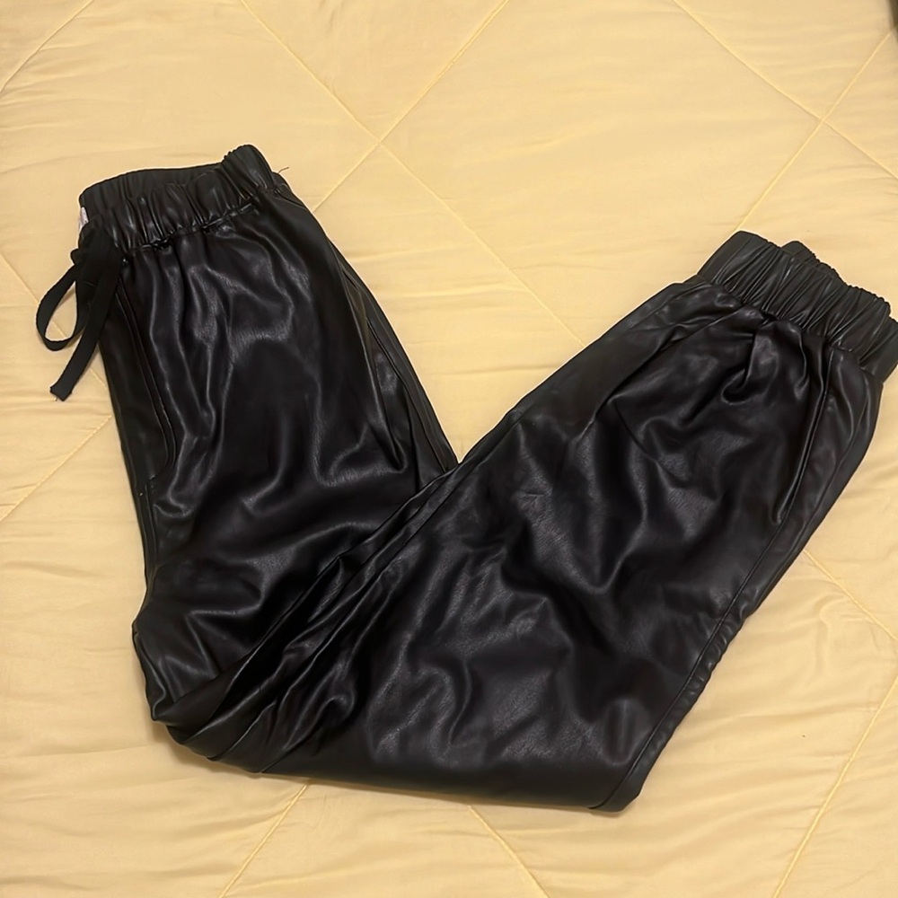 Black Pleather Joggers